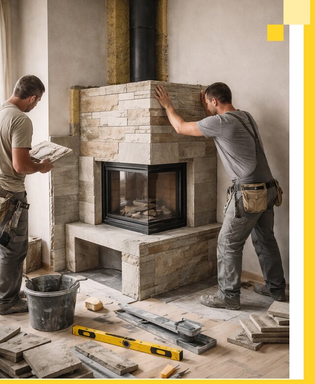 Угловые камины под ключ проект, монтаж и отделка в Сызрани