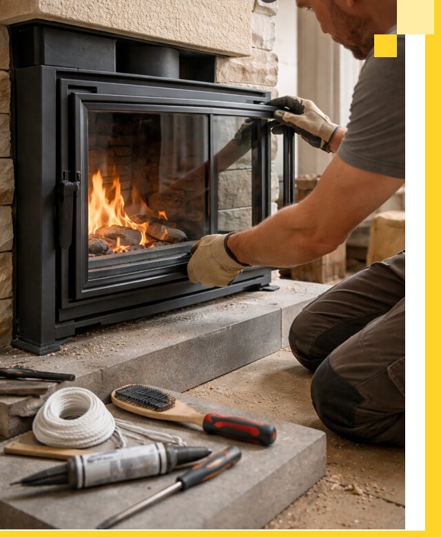 Производство, монтаж и доставка каминов со стеклом в Сызрани