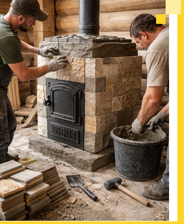 Облицовка банной печи под ключ в Сызрани: камень и плитка