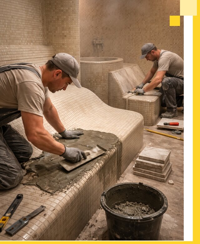 Лежаки для хамама под ключ в Сызрани, проект и монтаж