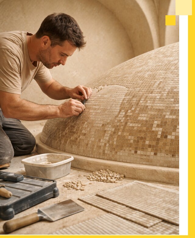 Профессиональная укладка мозаики для хамама под ключ в Сызрани